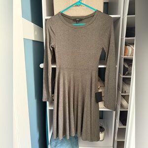 NWT lulus Fit and Fair Olive Green Ribbed Knit Long Sleeve Skater Dress